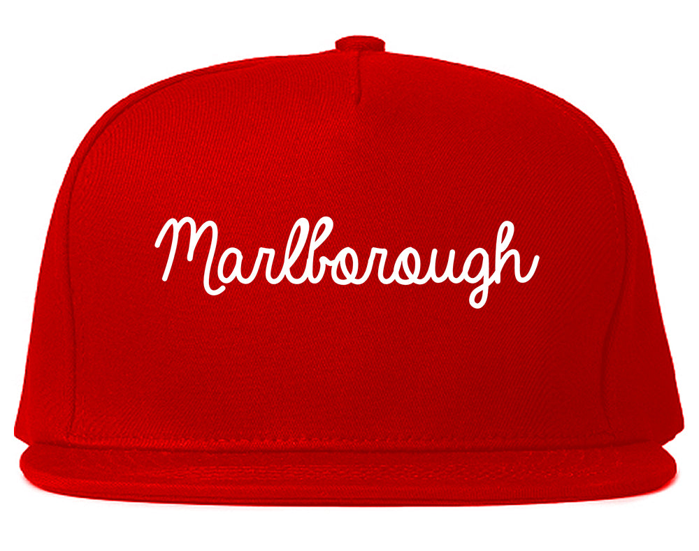 Marlborough Massachusetts MA Script Mens Snapback Hat Red