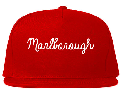 Marlborough Massachusetts MA Script Mens Snapback Hat Red