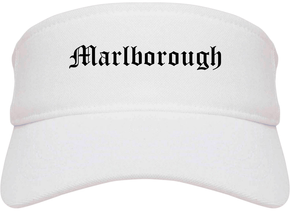 Marlborough Massachusetts MA Old English Mens Visor Cap Hat White