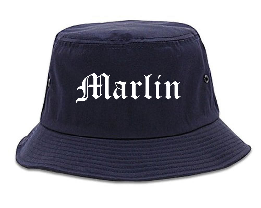 Marlin Texas TX Old English Mens Bucket Hat Navy Blue