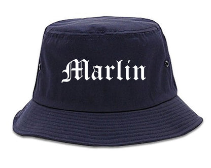 Marlin Texas TX Old English Mens Bucket Hat Navy Blue