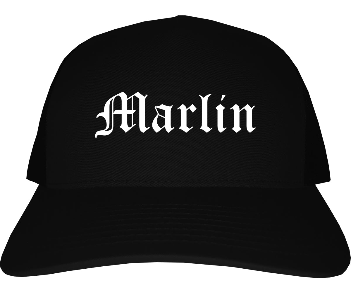 Marlin Texas TX Old English Mens Trucker Hat Cap Black