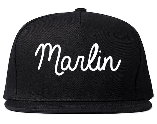 Marlin Texas TX Script Mens Snapback Hat Black