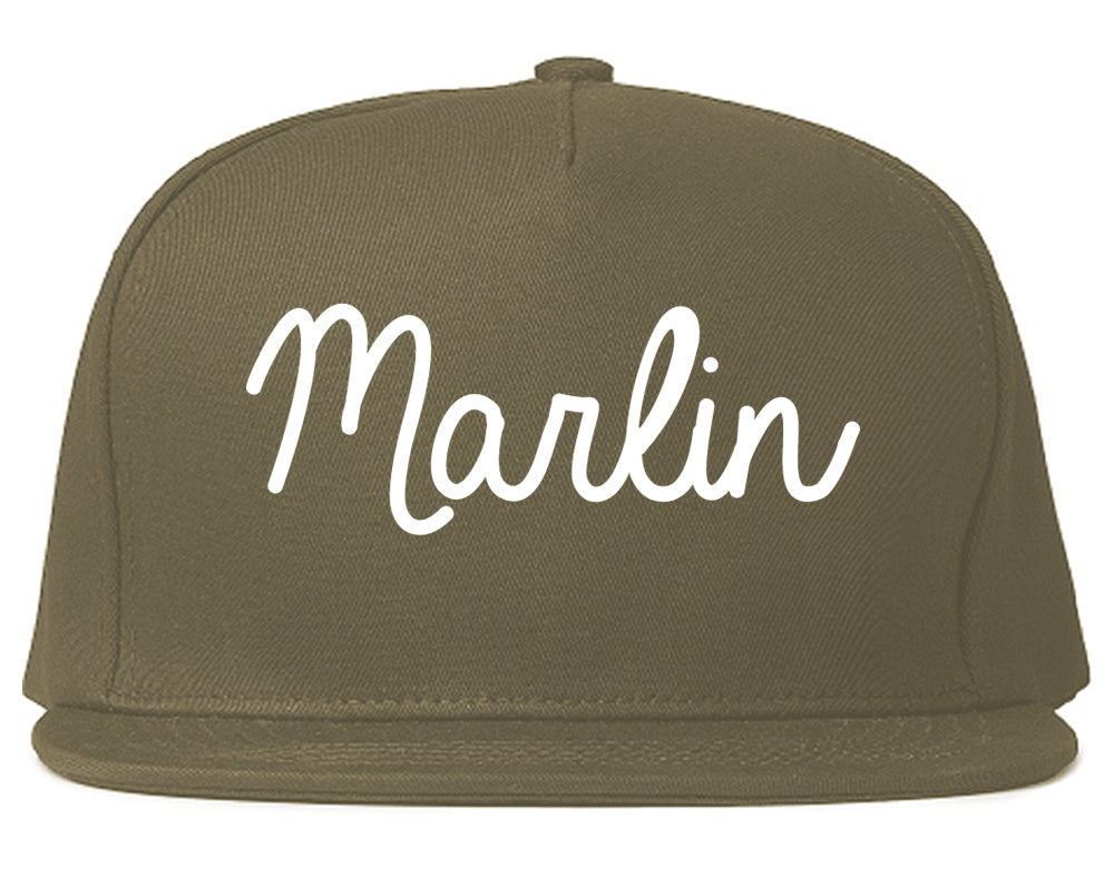 Marlin Texas TX Script Mens Snapback Hat Grey