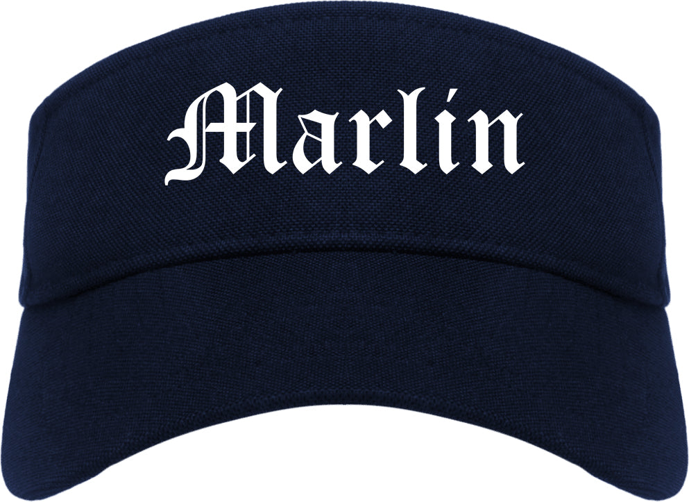 Marlin Texas TX Old English Mens Visor Cap Hat Navy Blue
