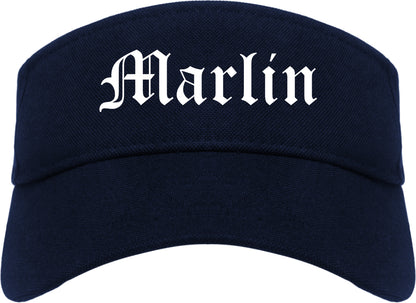 Marlin Texas TX Old English Mens Visor Cap Hat Navy Blue