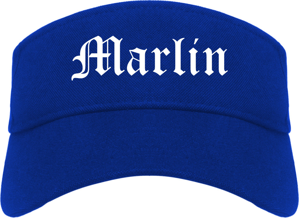 Marlin Texas TX Old English Mens Visor Cap Hat Royal Blue