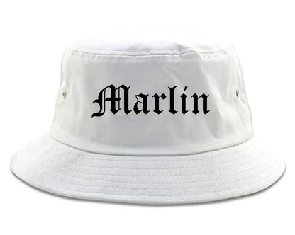Marlin Texas TX Old English Mens Bucket Hat White