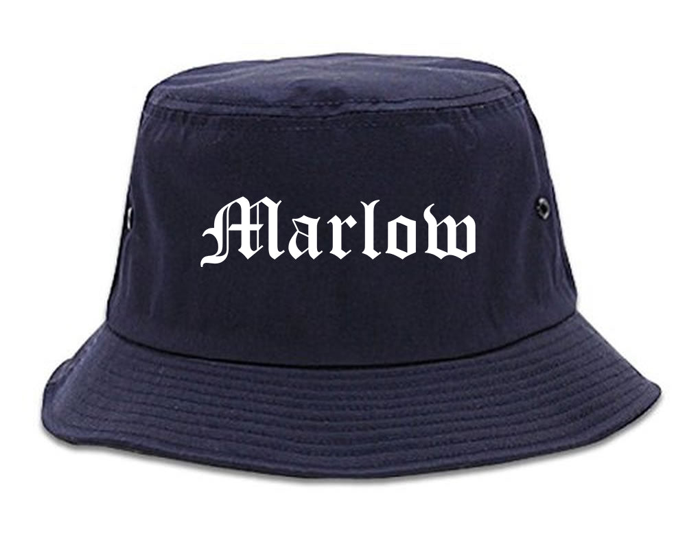 Marlow Oklahoma OK Old English Mens Bucket Hat Navy Blue
