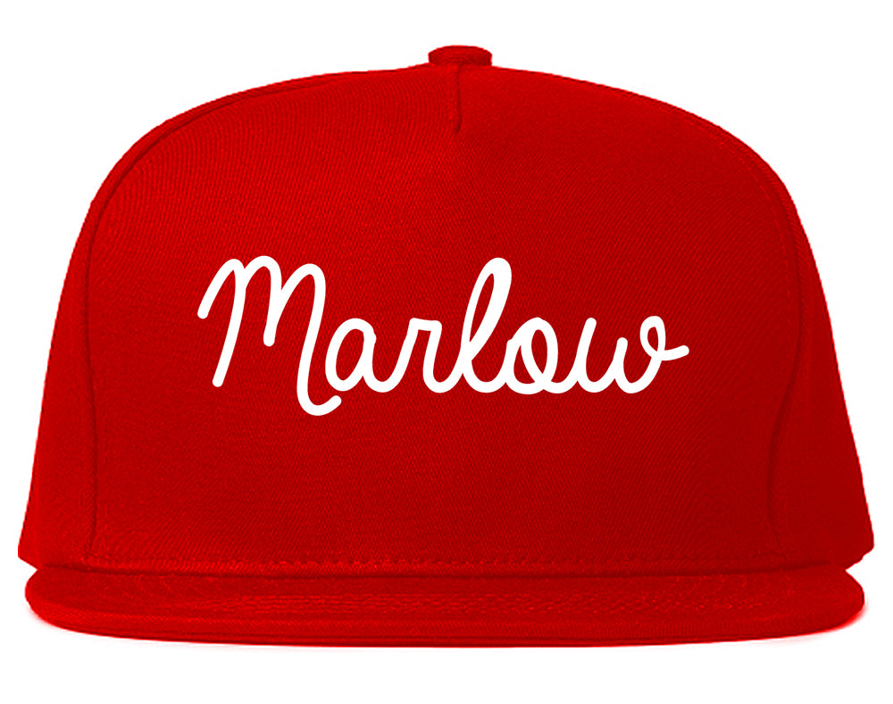 Marlow Oklahoma OK Script Mens Snapback Hat Red