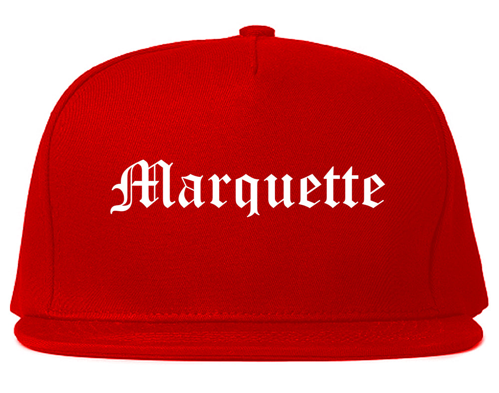 Marquette Michigan MI Old English Mens Snapback Hat Red