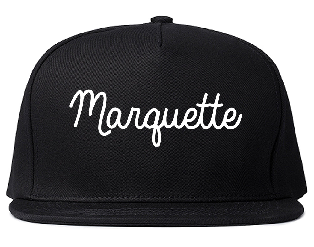 Marquette Michigan MI Script Mens Snapback Hat Black