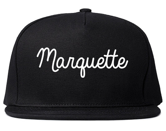 Marquette Michigan MI Script Mens Snapback Hat Black