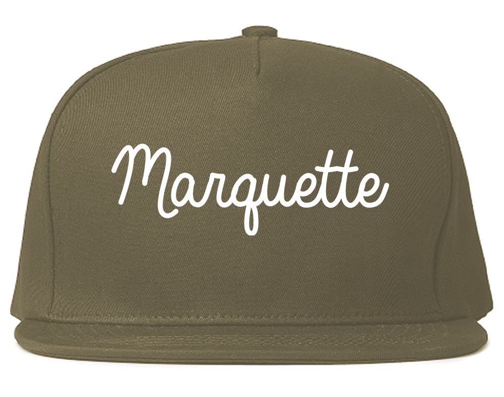Marquette Michigan MI Script Mens Snapback Hat Grey