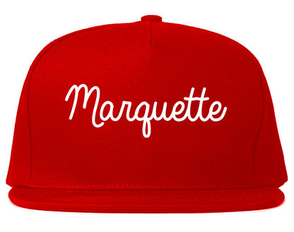 Marquette Michigan MI Script Mens Snapback Hat Red