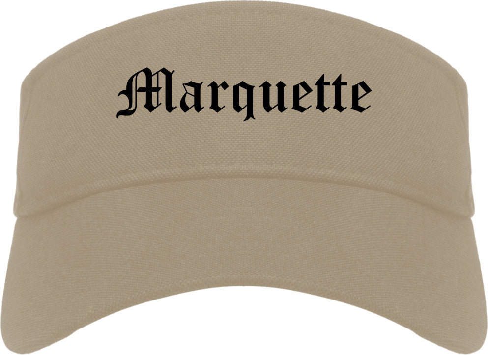 Marquette Michigan MI Old English Mens Visor Cap Hat Khaki