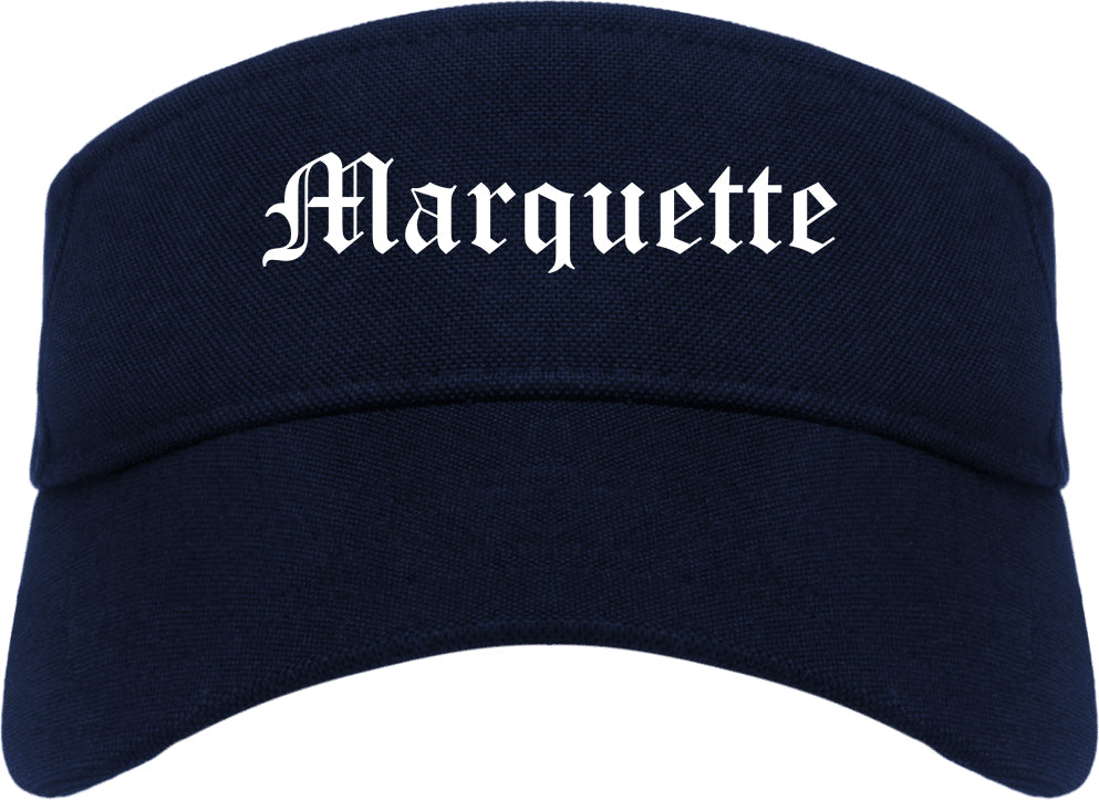 Marquette Michigan MI Old English Mens Visor Cap Hat Navy Blue