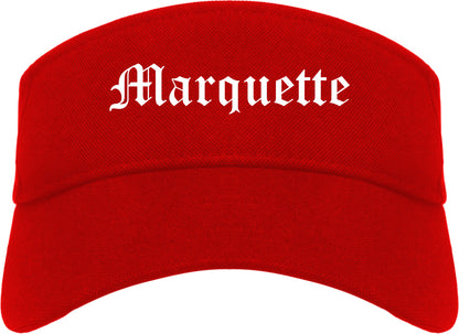 Marquette Michigan MI Old English Mens Visor Cap Hat Red