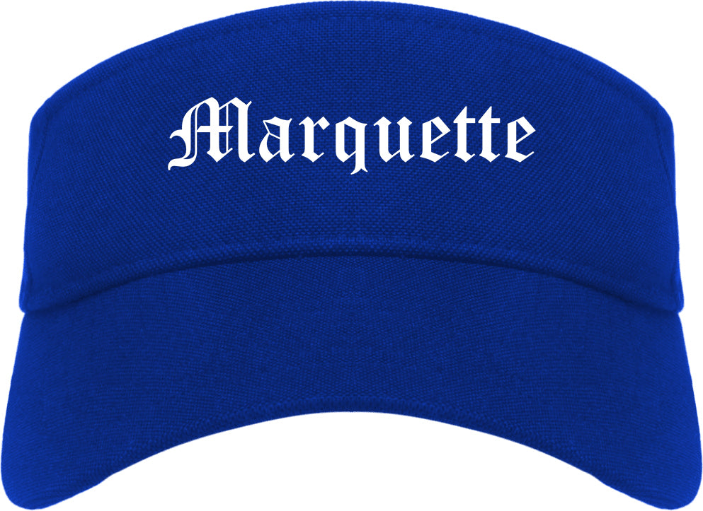 Marquette Michigan MI Old English Mens Visor Cap Hat Royal Blue