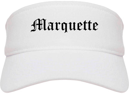 Marquette Michigan MI Old English Mens Visor Cap Hat White