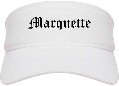 Marquette Michigan MI Old English Mens Visor Cap Hat White