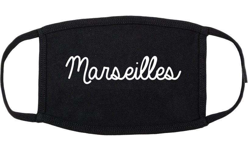 Marseilles Illinois IL Script Cotton Face Mask Black