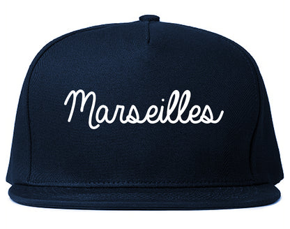 Marseilles Illinois IL Script Mens Snapback Hat Navy Blue