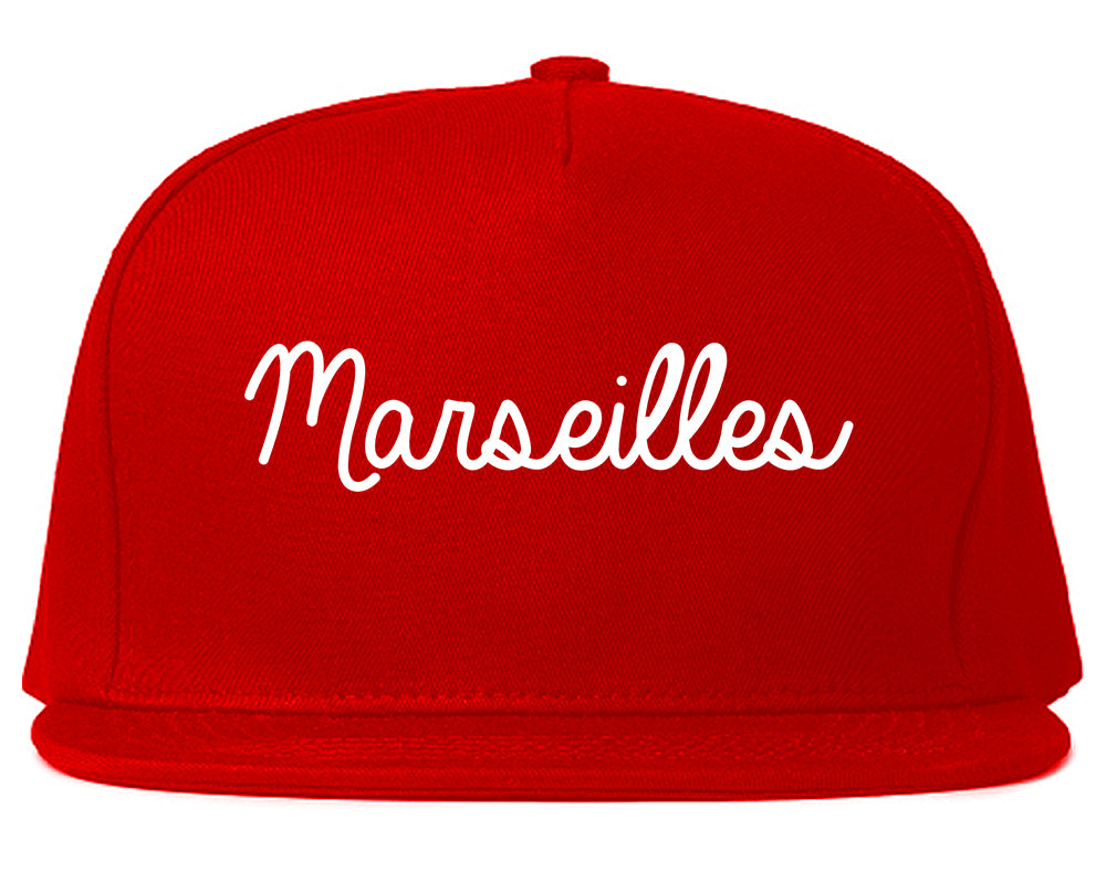 Marseilles Illinois IL Script Mens Snapback Hat Red