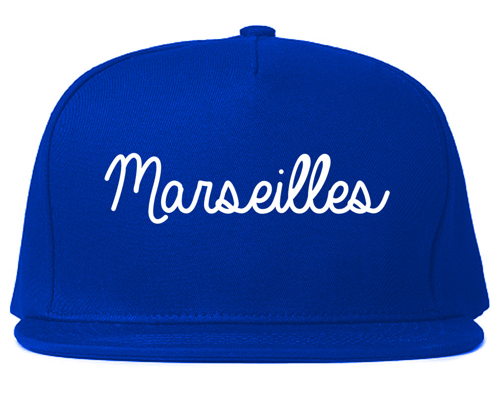 Marseilles Illinois IL Script Mens Snapback Hat Royal Blue