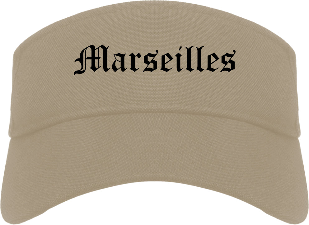 Marseilles Illinois IL Old English Mens Visor Cap Hat Khaki
