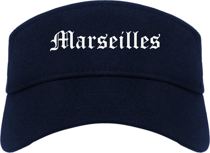 Marseilles Illinois IL Old English Mens Visor Cap Hat Navy Blue