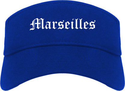 Marseilles Illinois IL Old English Mens Visor Cap Hat Royal Blue