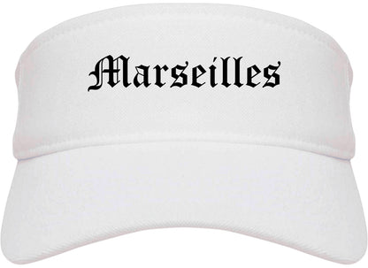 Marseilles Illinois IL Old English Mens Visor Cap Hat White