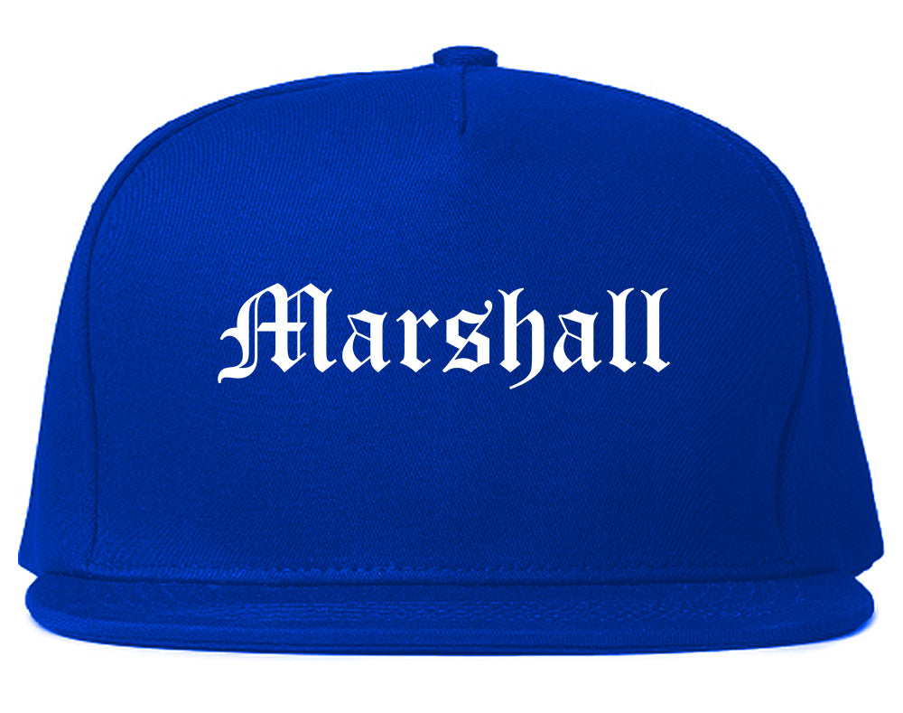 Marshall Michigan MI Old English Mens Snapback Hat Royal Blue