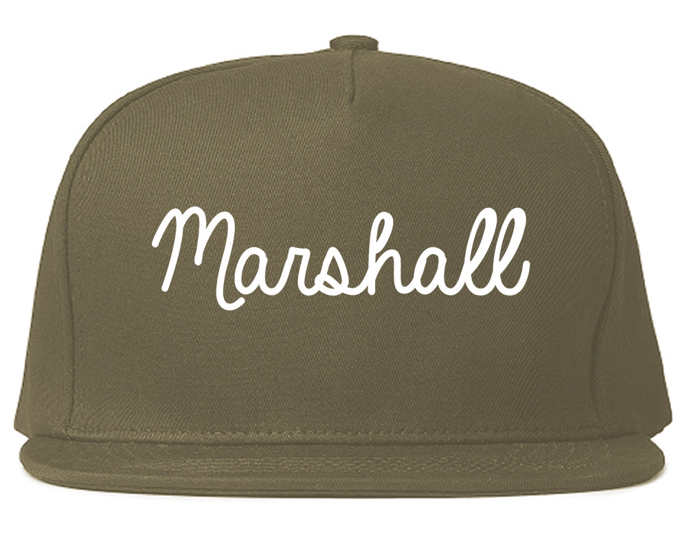 Marshall Michigan MI Script Mens Snapback Hat Grey