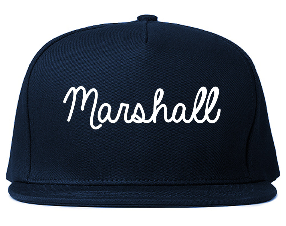 Marshall Michigan MI Script Mens Snapback Hat Navy Blue
