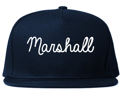 Marshall Michigan MI Script Mens Snapback Hat Navy Blue