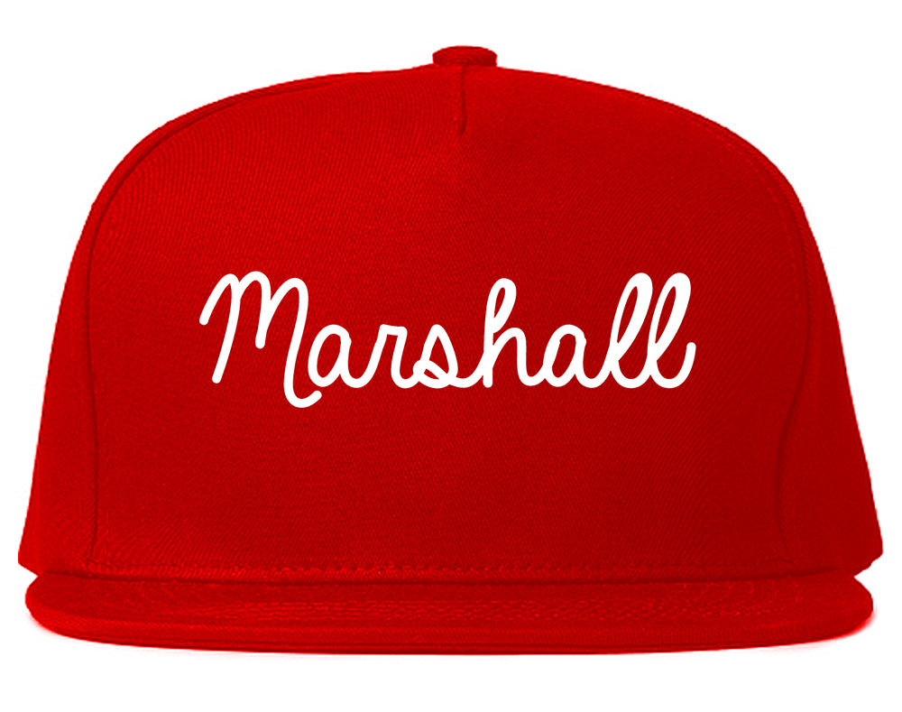 Marshall Michigan MI Script Mens Snapback Hat Red