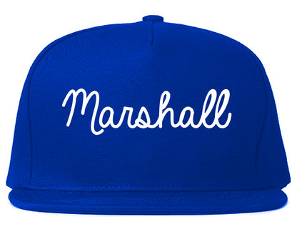 Marshall Michigan MI Script Mens Snapback Hat Royal Blue