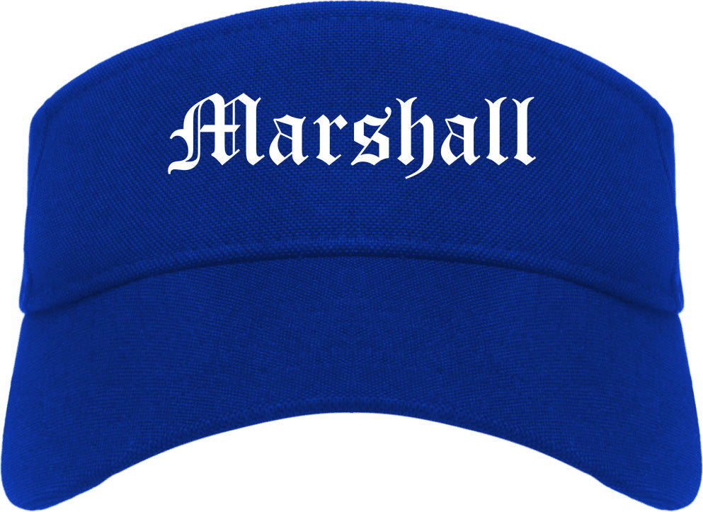 Marshall Minnesota MN Old English Mens Visor Cap Hat Royal Blue
