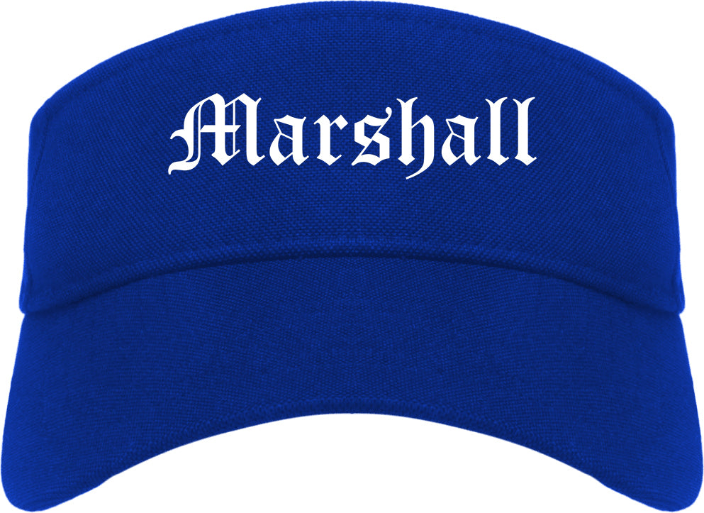 Marshall Texas TX Old English Mens Visor Cap Hat Royal Blue