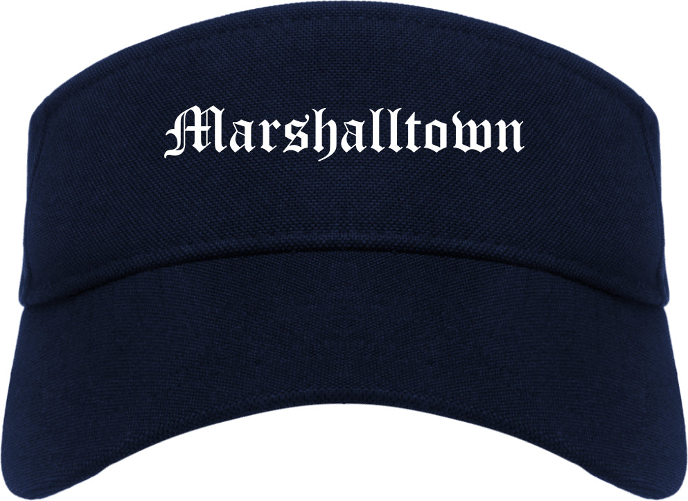 Marshalltown Iowa IA Old English Mens Visor Cap Hat Navy Blue