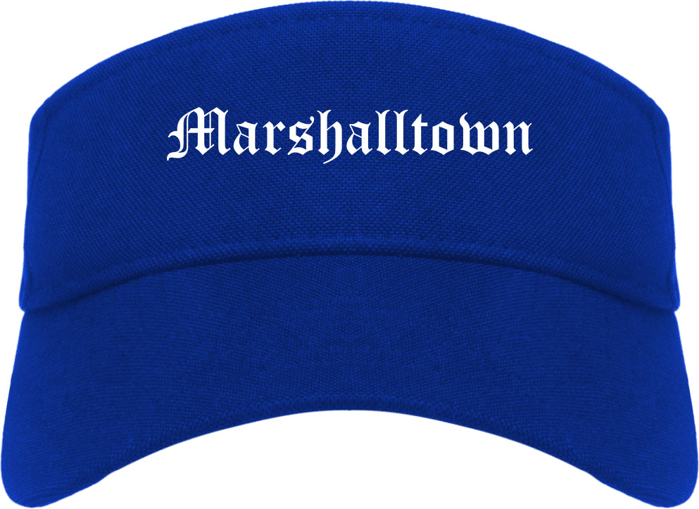 Marshalltown Iowa IA Old English Mens Visor Cap Hat Royal Blue