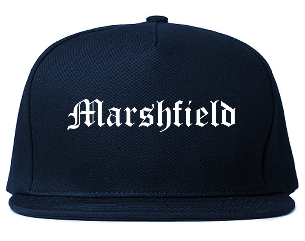 Marshfield Wisconsin WI Old English Mens Snapback Hat Navy Blue