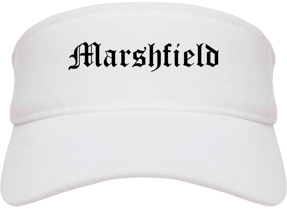 Marshfield Wisconsin WI Old English Mens Visor Cap Hat White