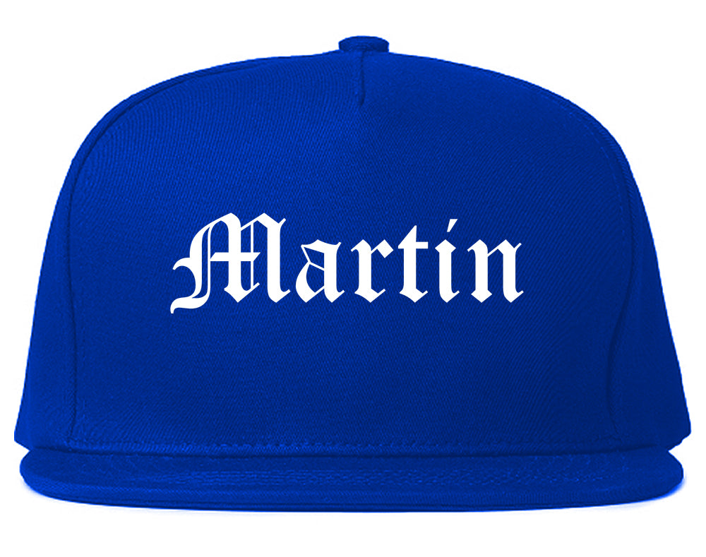 Martin Tennessee TN Old English Mens Snapback Hat Royal Blue