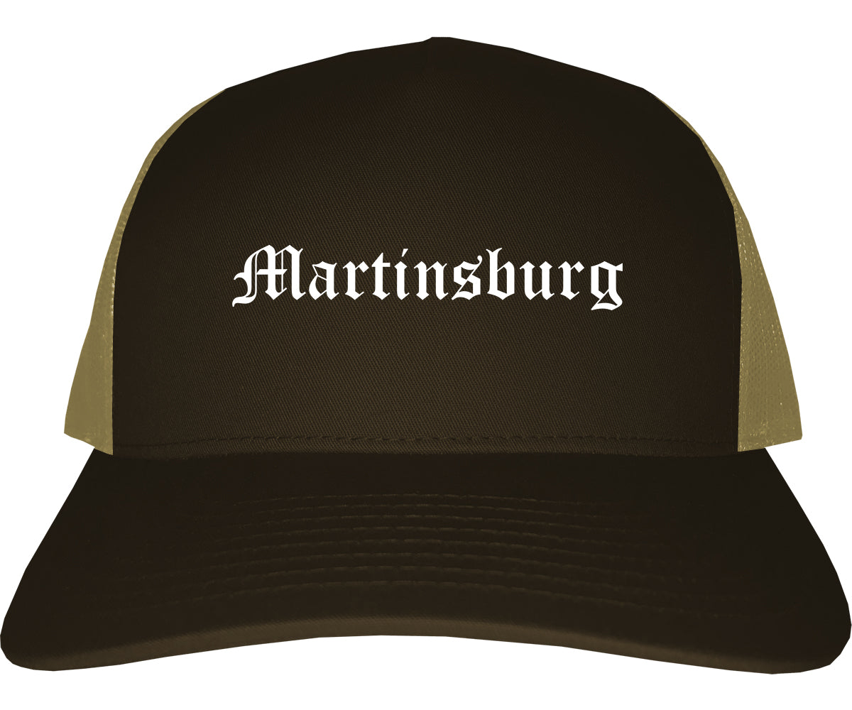 Martinsburg West Virginia WV Old English Mens Trucker Hat Cap Brown