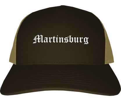Martinsburg West Virginia WV Old English Mens Trucker Hat Cap Brown