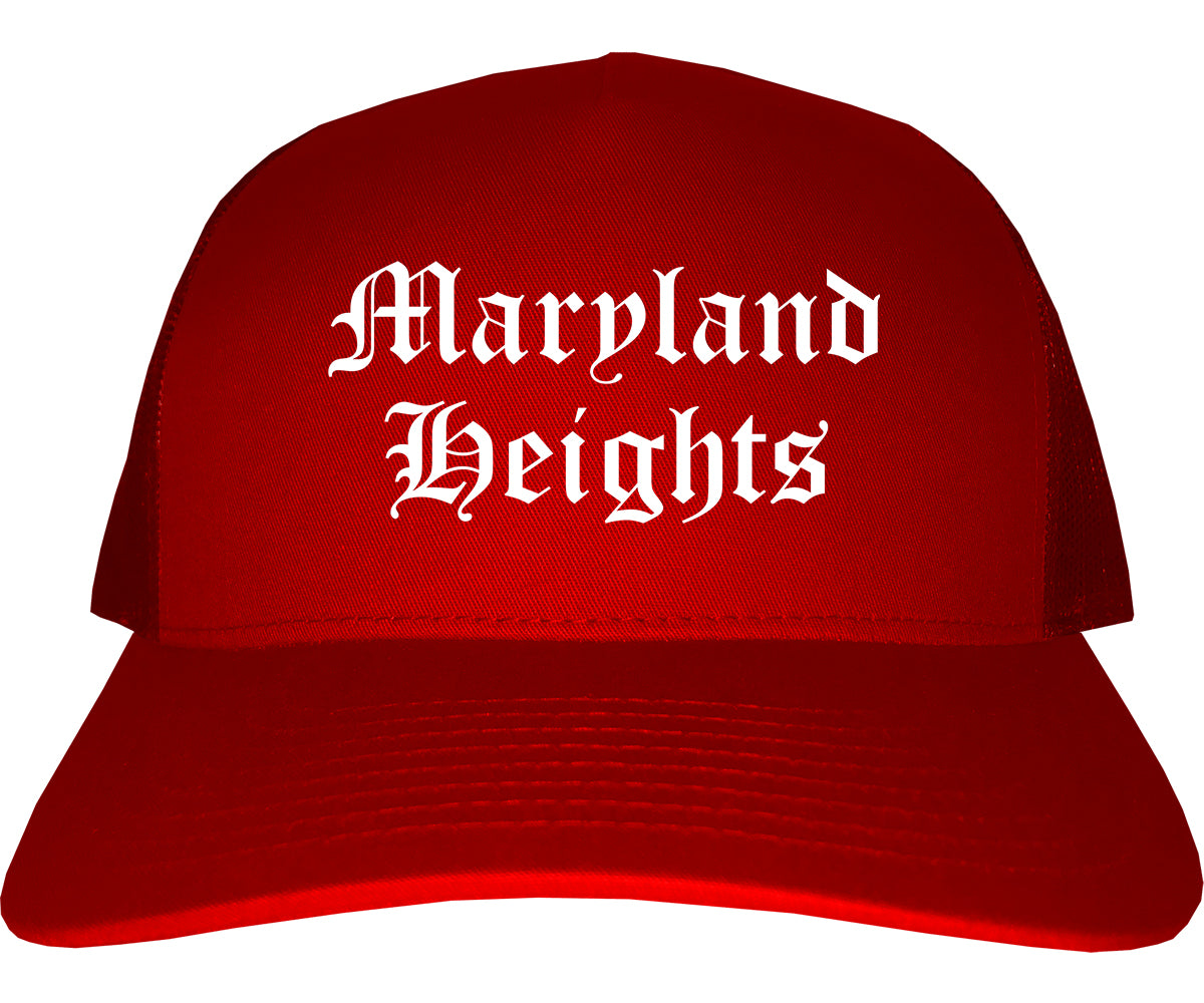 Maryland Heights Missouri MO Old English Mens Trucker Hat Cap Red