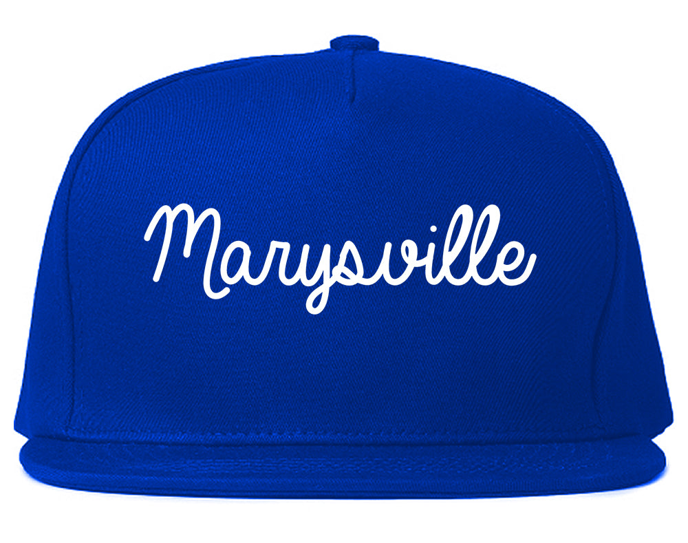 Marysville Michigan MI Script Mens Snapback Hat Royal Blue